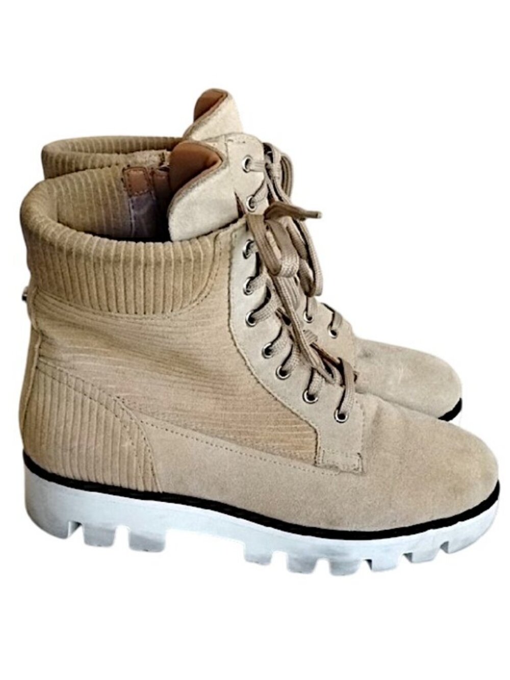 Aquatalia Italy Myla Corduroy Suede Lace-Up Lug Sole Combat Ankle Boots 10 Tan